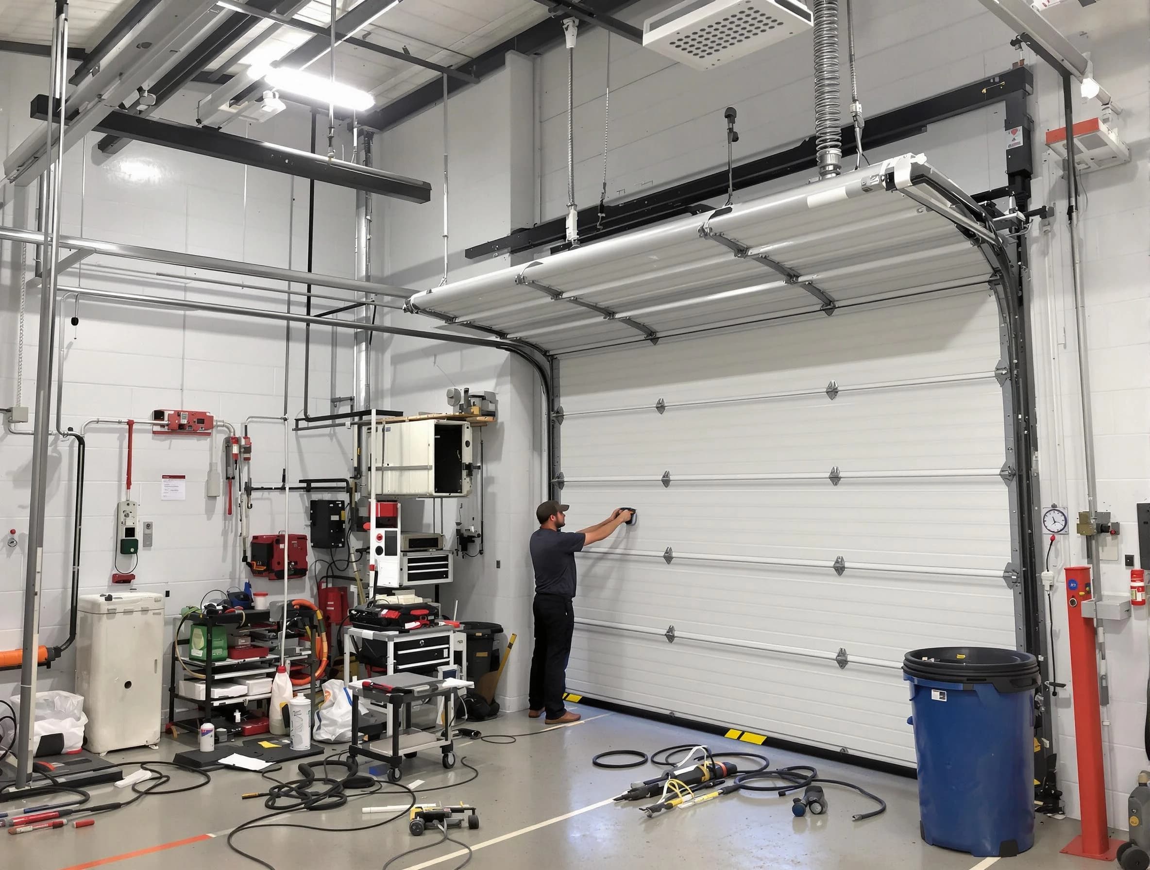 Malden Garage Door Repair certified technician performing commercial door repair at a Malden business facility