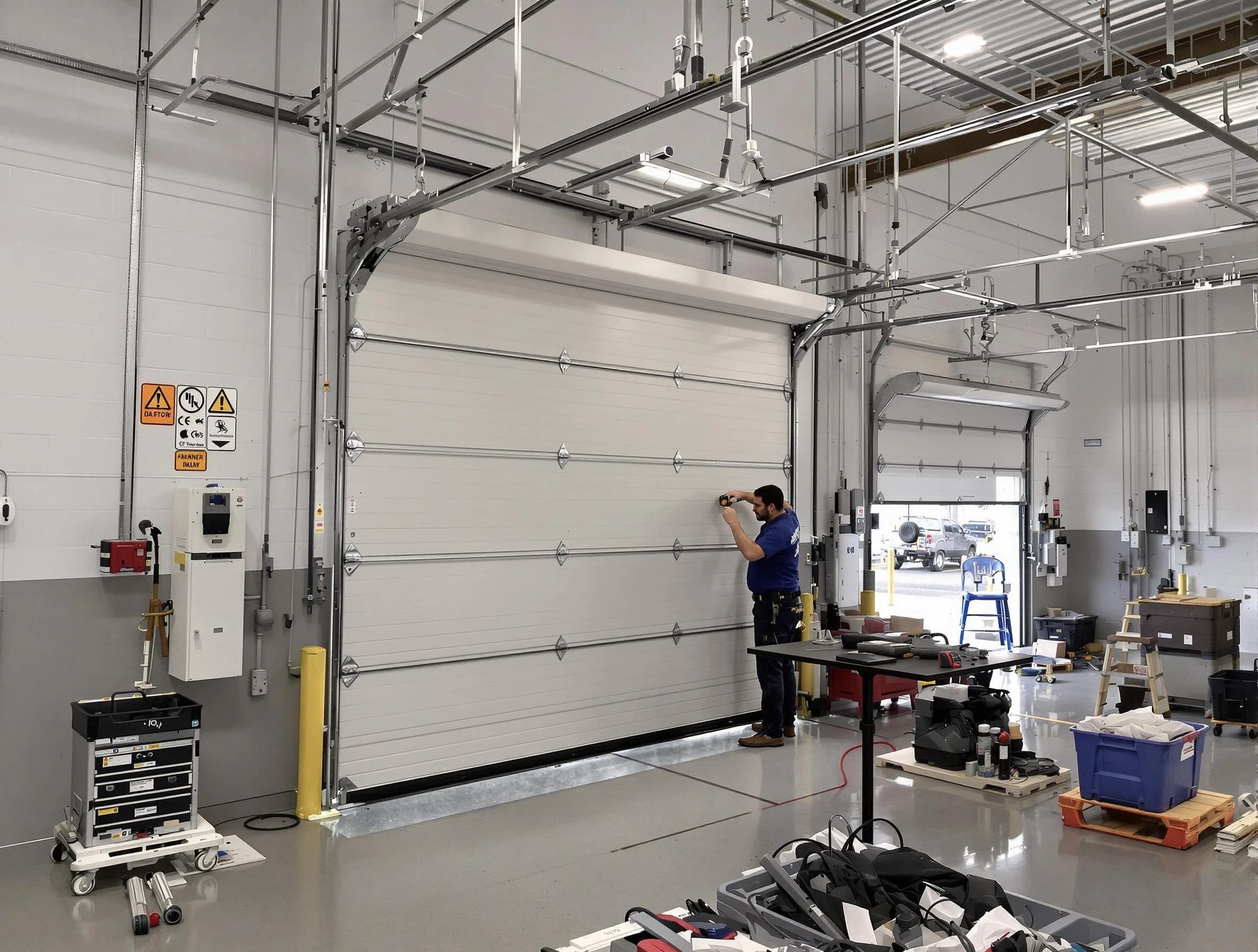 Commercial garage door repair being performed by Malden Garage Door Repair expert in Malden