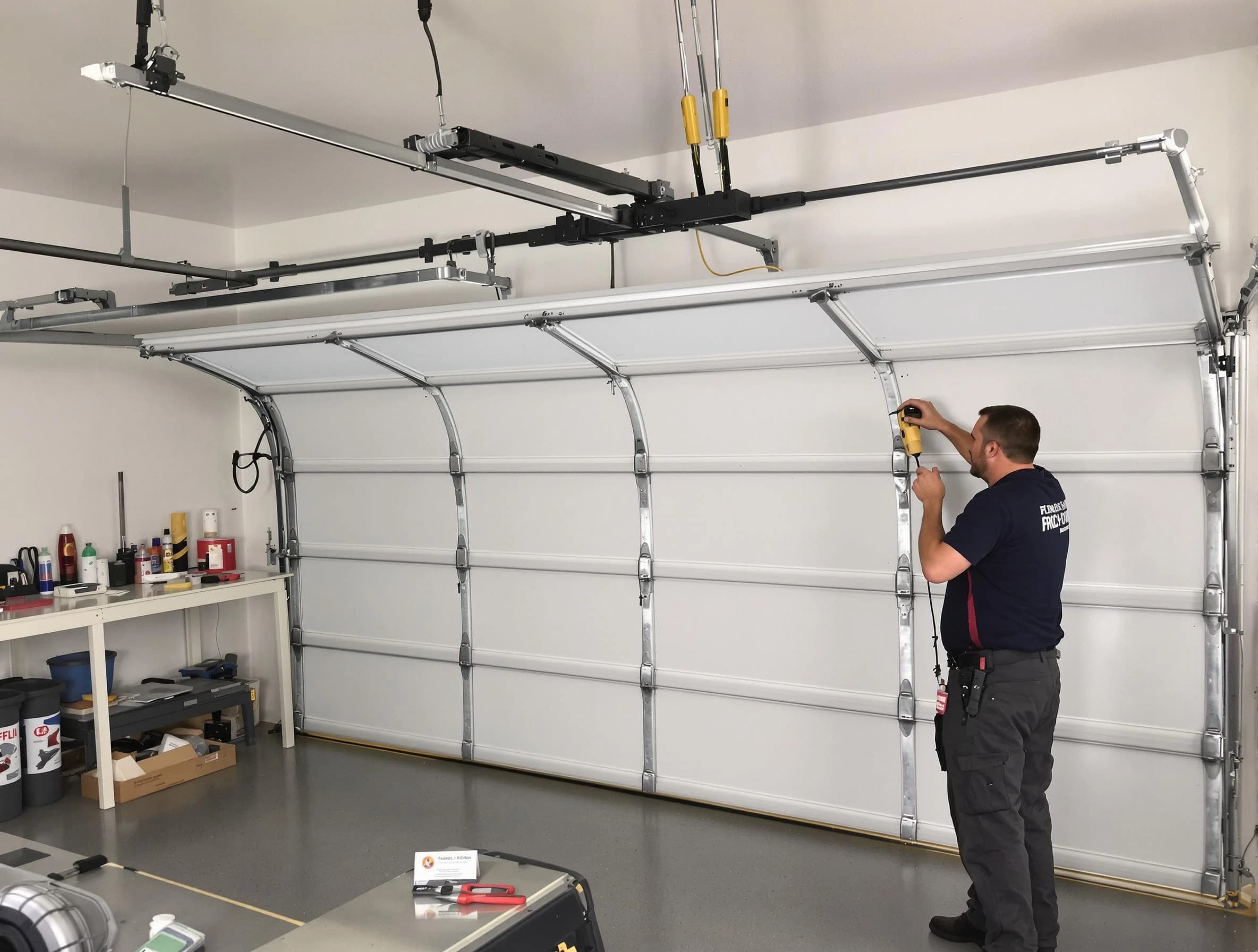 Malden Garage Door Repair certified technician performing overhead door system repair in Malden