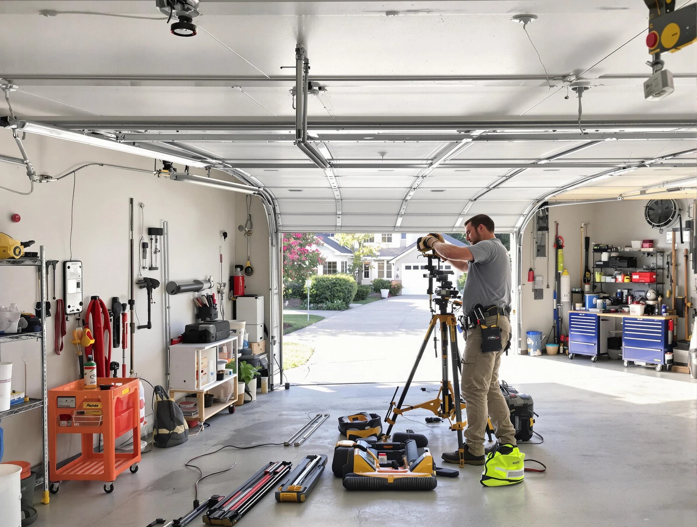 Malden Garage Door Repair specialist performing laser-guided track alignment in Malden