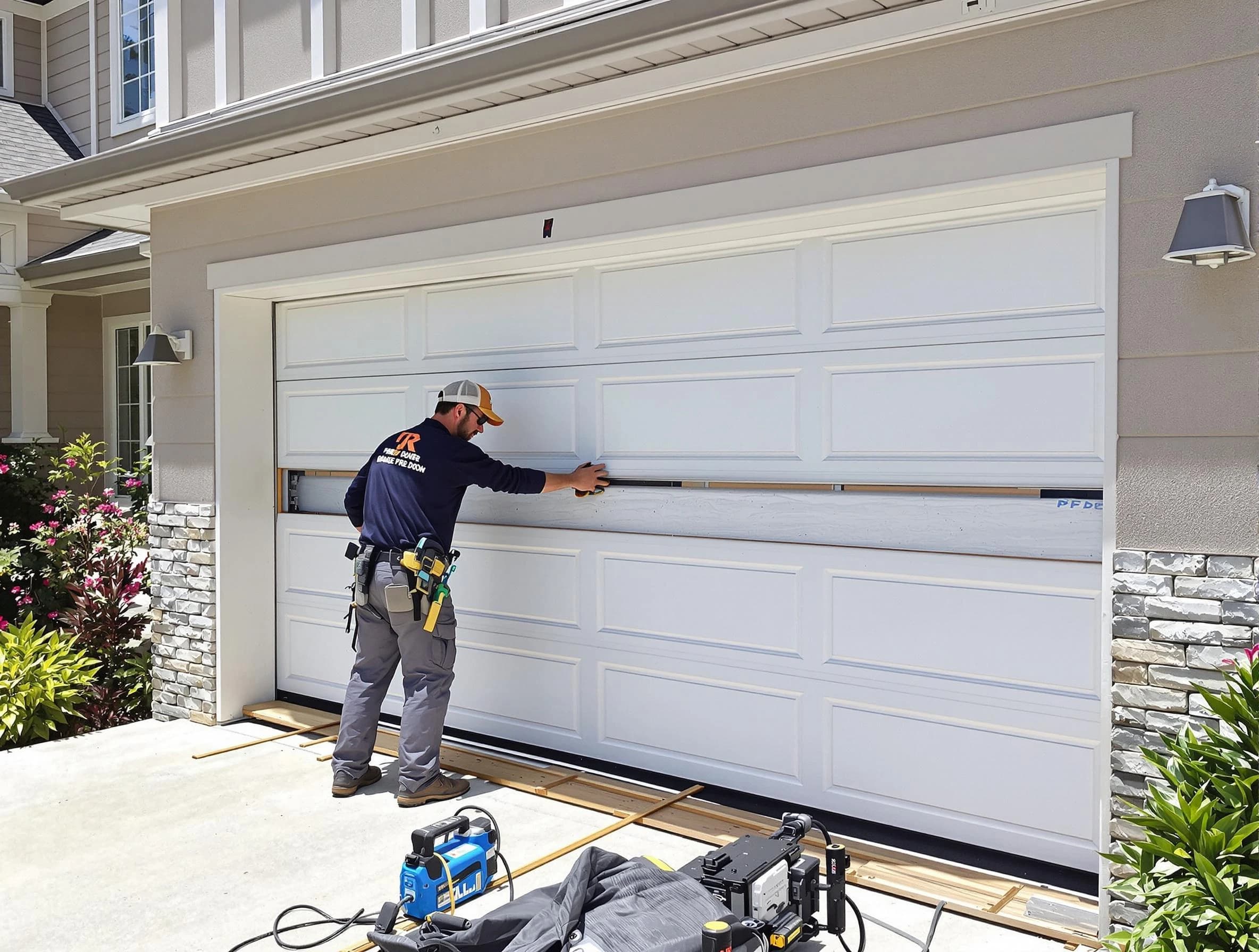 Malden Garage Door Repair team performing complete garage door replacement at Malden residence
