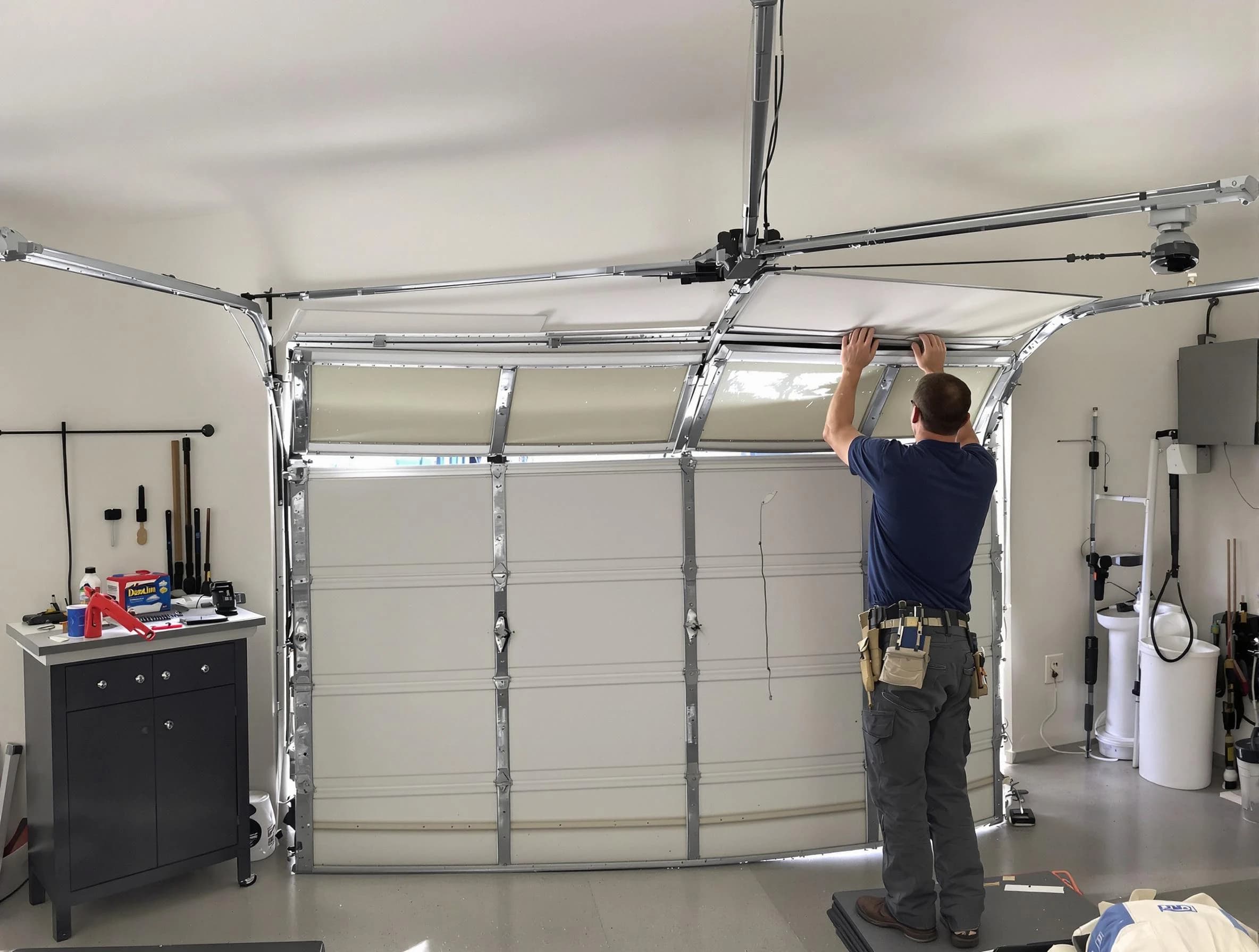 Malden Garage Door Repair specialist performing precise section replacement on Malden garage door