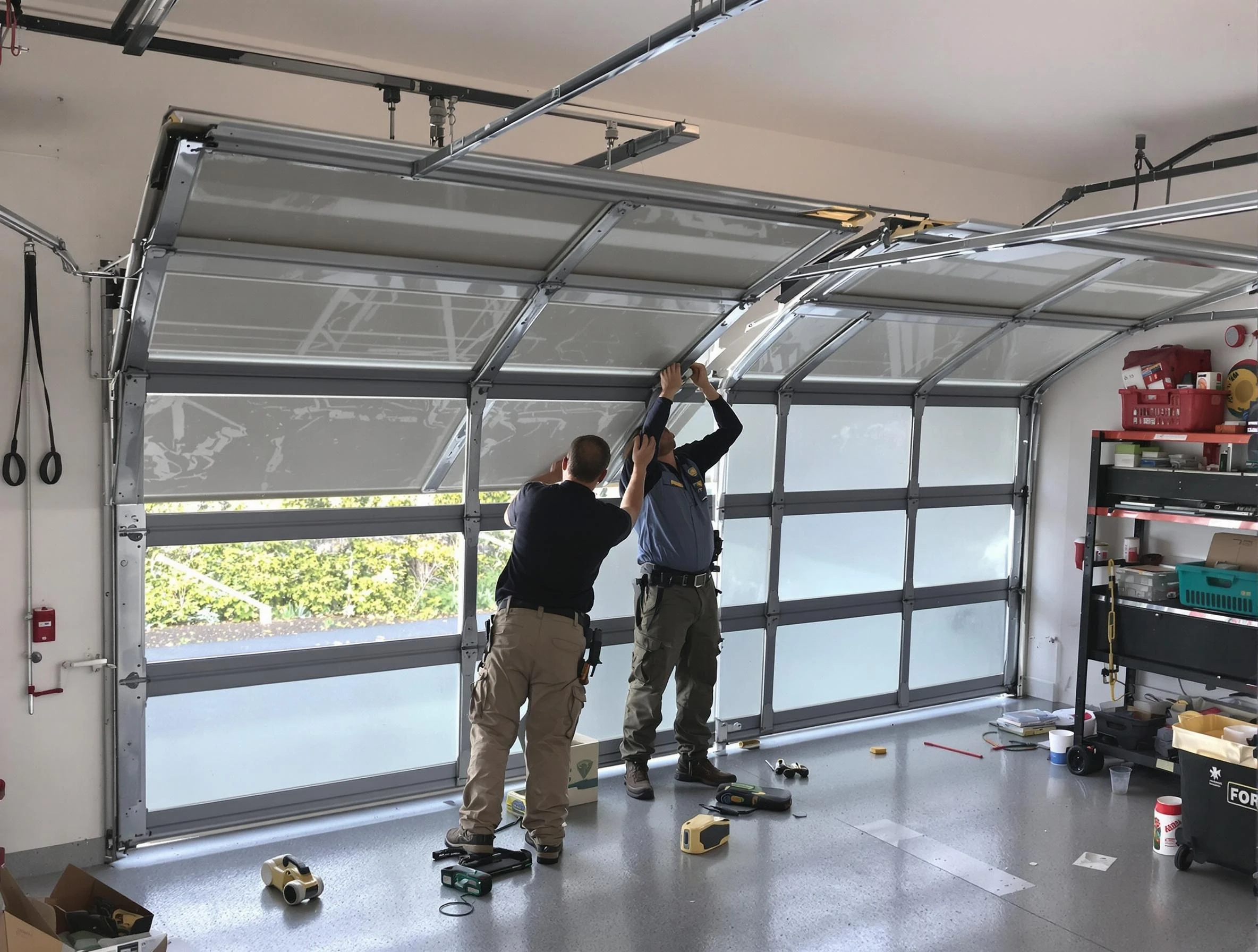 Malden Garage Door Repair expert performing precise panel replacement on Malden garage door